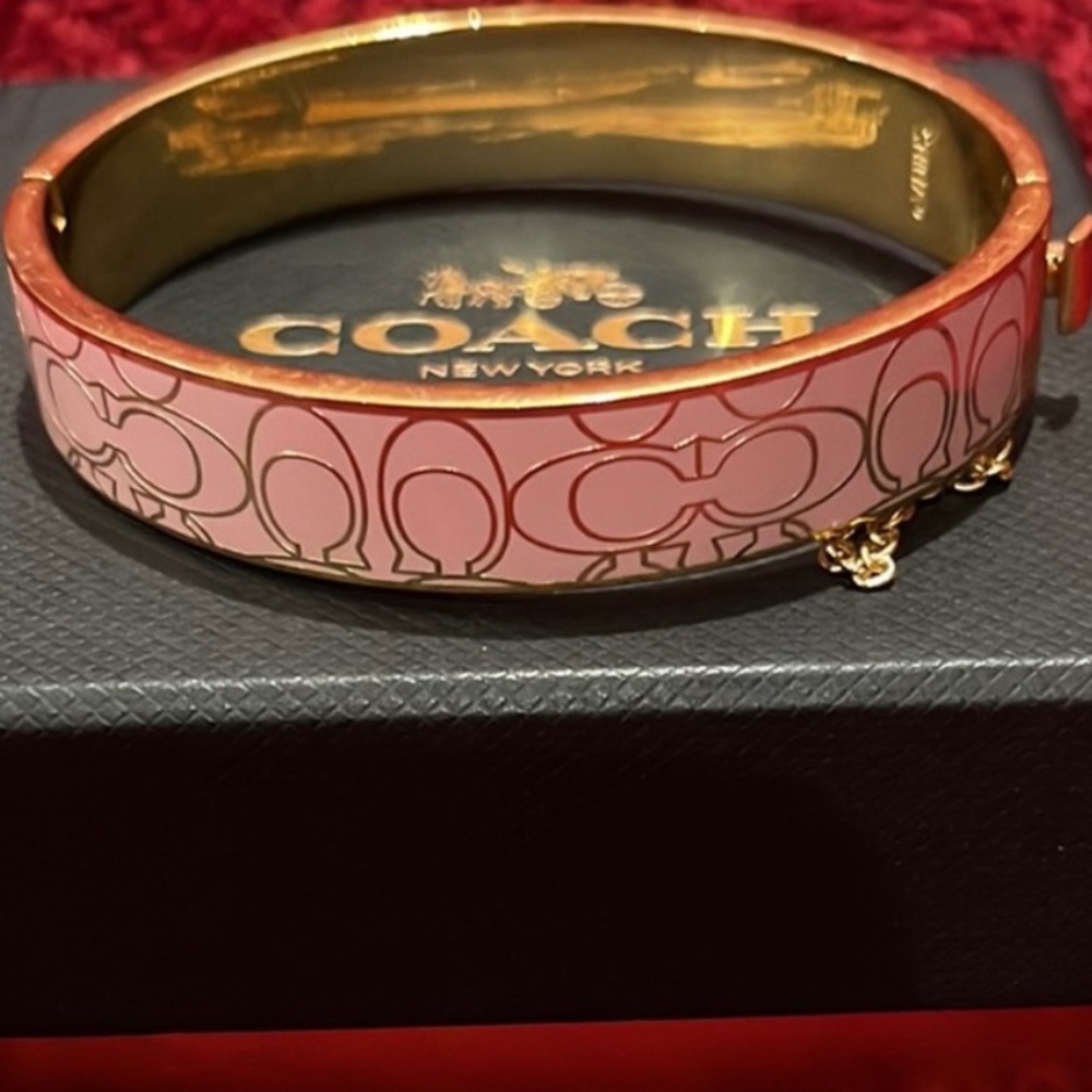 Coach Signature Pink Enamel Bracelet With Box